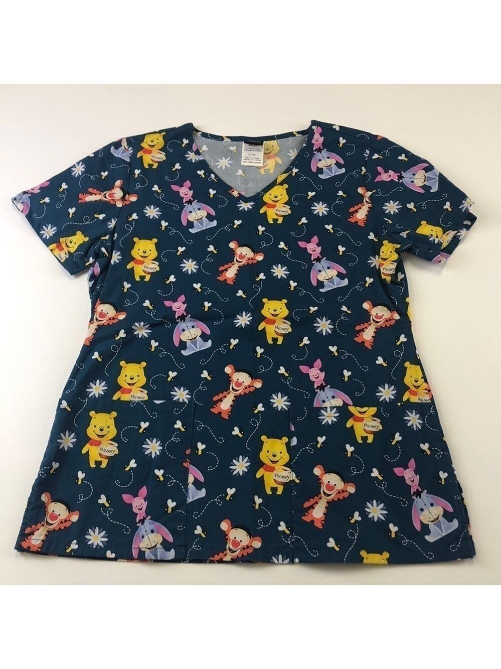 Disney Pooh Eeyore short sleeve scrubs blue print XS